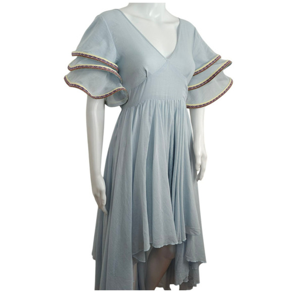 Pitusa Multi Flare Dress Sz XS Small Blue Arctic Ice Ruffle Beach Ethereal Boho - Picture 8 of 12